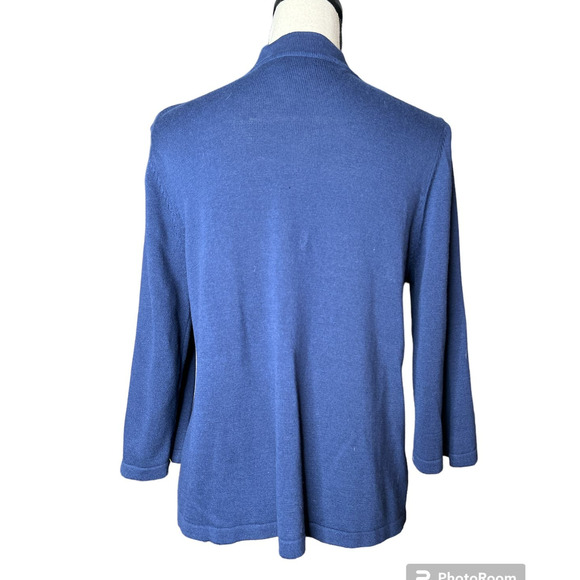 Lauren Michelle Open Cardigan Size M in Blue w/Turquoise Beaded Front - Picture 3 of 5